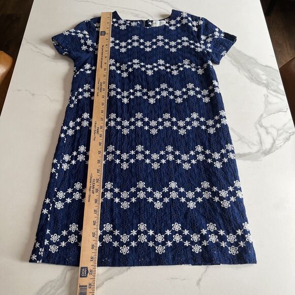 Jun Ivy Dress Embroided Cotton Sz Sm Floral Short Sleeve Mini Shift Lined Blue - Picture 6 of 12